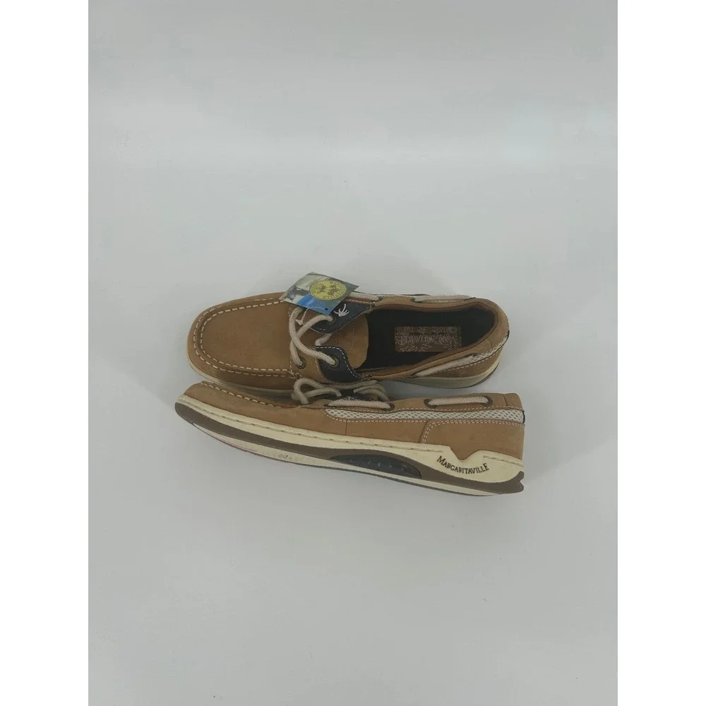Margaritaville Martinique Leather Boat Shoes Tan Brown MG9019H Mens 8 Wms 9.5